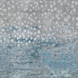 HomeRoots 9' X 12' Gray Ivory & Blue Polka Dot Area Rug - Washable, UV-Protected, Soft & Stain-Resistant Comfort 693251