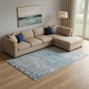 HomeRoots 10' X 14' Playful Gray Ivory Blue Polka Dot Washable Area Rug with UV Protection for Busy Homes 693252