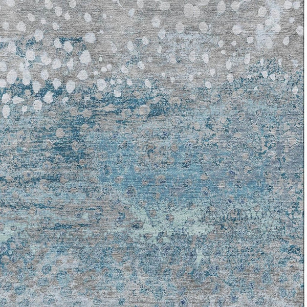 HomeRoots 10' X 14' Playful Gray Ivory Blue Polka Dot Washable Area Rug with UV Protection for Busy Homes 693252