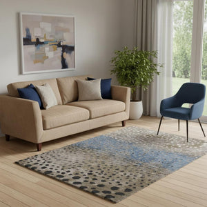 HomeRoots 5' X 8' Washable Khaki Blue & Ivory Polka Dot Area Rug with UV Protection for Stylish Home Decor 693254