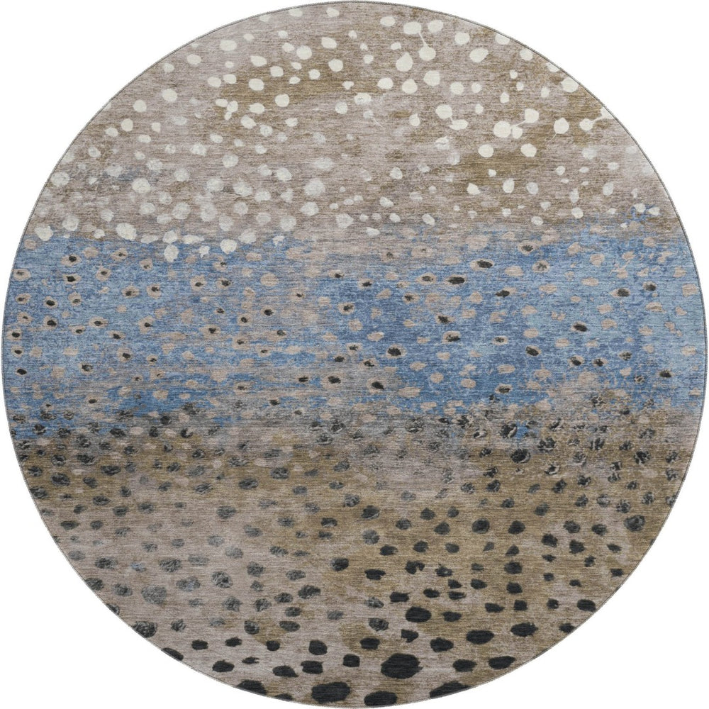 HomeRoots 8' X 8' Washable Round Rug in Khaki Blue & Ivory Polka Dots - UV Protected, Stain-Resistant Style! 693255