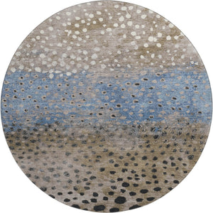 HomeRoots 8' X 8' Washable Round Rug in Khaki Blue & Ivory Polka Dots - UV Protected, Stain-Resistant Style! 693255