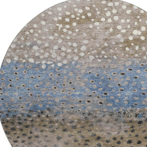HomeRoots 8' X 8' Washable Round Rug in Khaki Blue & Ivory Polka Dots - UV Protected, Stain-Resistant Style! 693255