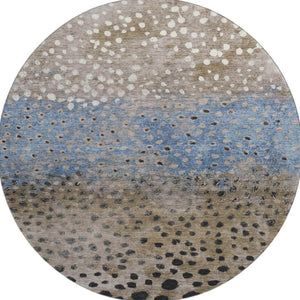 HomeRoots 8' X 8' Washable Round Rug in Khaki Blue & Ivory Polka Dots - UV Protected, Stain-Resistant Style! 693255