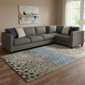 HomeRoots 8' Khaki Blue and Ivory Polka Dot Area Rug - UV Protected, Stain Resistant, Washable, Durable Comfort 693256
