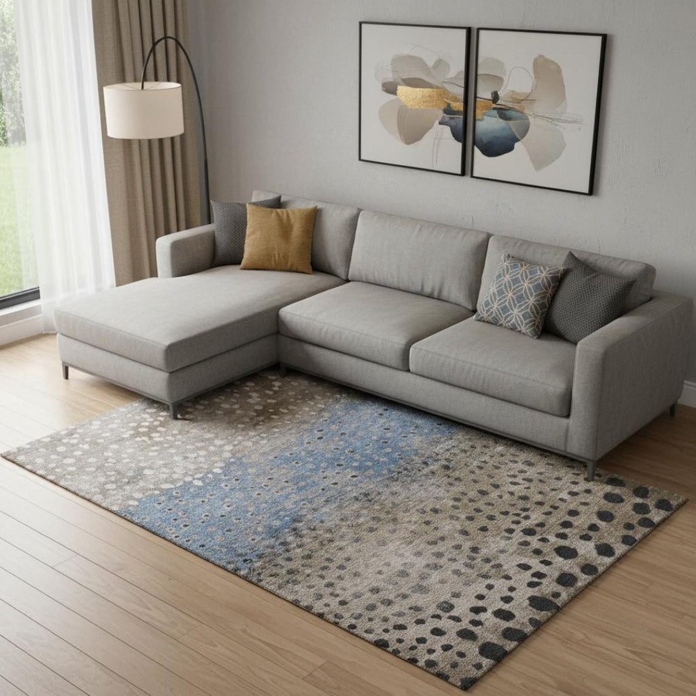 HomeRoots 9' X 12' Washable Area Rug in Khaki Blue Ivory Polka Dots – Durable, UV Protected for Homes & More 693257