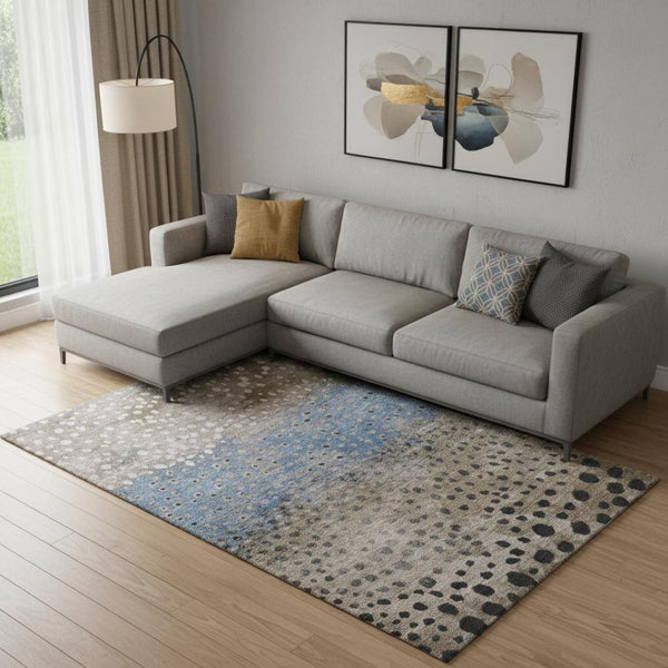 HomeRoots 9' X 12' Washable Area Rug in Khaki Blue Ivory Polka Dots – Durable, UV Protected for Homes & More 693257