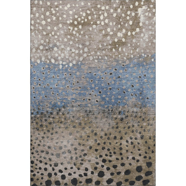 HomeRoots 9' X 12' Washable Area Rug in Khaki Blue Ivory Polka Dots – Durable, UV Protected for Homes & More 693257