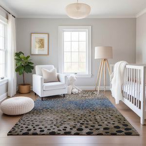 HomeRoots 9' X 12' Washable Area Rug in Khaki Blue Ivory Polka Dots – Durable, UV Protected for Homes & More 693257