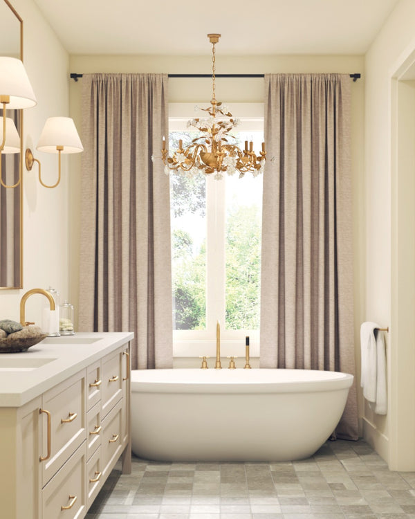 Chelsea House Queensland Chandelier — Antique Gold Leaf Iron Eight-Light With Handcrafted White Ceramic Roses, 30" 69326