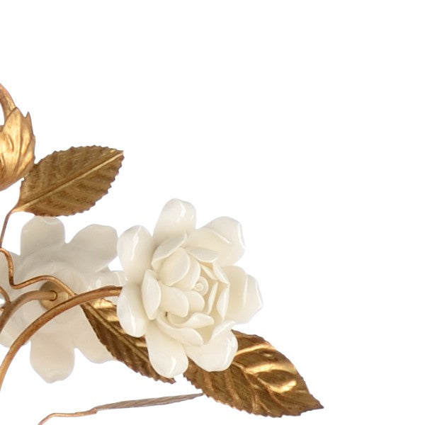 Chelsea House Queensland Chandelier — Antique Gold Leaf Iron Eight-Light With Handcrafted White Ceramic Roses, 30" 69326