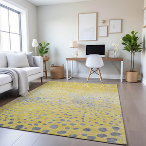 HomeRoots 5' X 8' Washable Yellow Gray Ivory Polka Dot Area Rug with UV Protection for Playful Spaces 693260