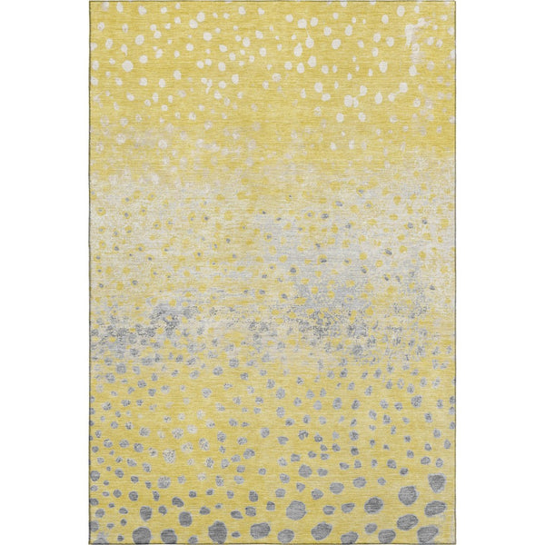 HomeRoots 5' X 8' Washable Yellow Gray Ivory Polka Dot Area Rug with UV Protection for Playful Spaces 693260
