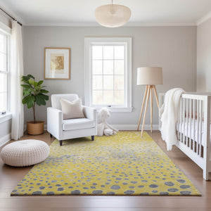 HomeRoots 5' X 8' Washable Yellow Gray Ivory Polka Dot Area Rug with UV Protection for Playful Spaces 693260