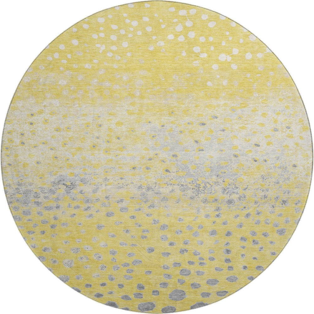HomeRoots 8' X 8' Washable Round Rug with UV Protection - Cheerful Yellow, Gray & Ivory Polka Dot Design for Kids 693261