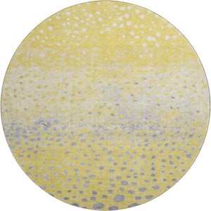 HomeRoots 8' X 8' Washable Round Rug with UV Protection - Cheerful Yellow, Gray & Ivory Polka Dot Design for Kids 693261