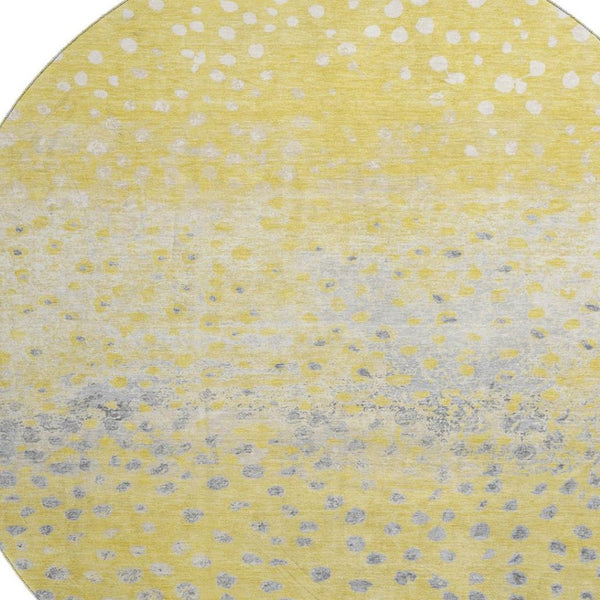 HomeRoots 8' X 8' Washable Round Rug with UV Protection - Cheerful Yellow, Gray & Ivory Polka Dot Design for Kids 693261