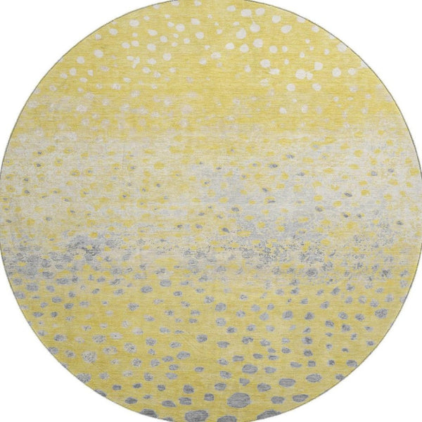 HomeRoots 8' X 8' Washable Round Rug with UV Protection - Cheerful Yellow, Gray & Ivory Polka Dot Design for Kids 693261