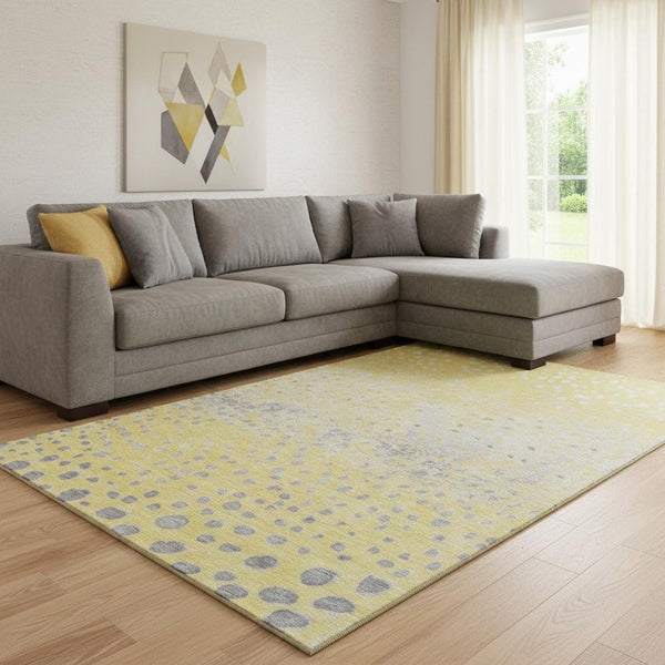 HomeRoots 8' Cheerful Yellow Gray Ivory Polka Dot Area Rug - Durable, Washable, UV Protected & Non-Slip 693262