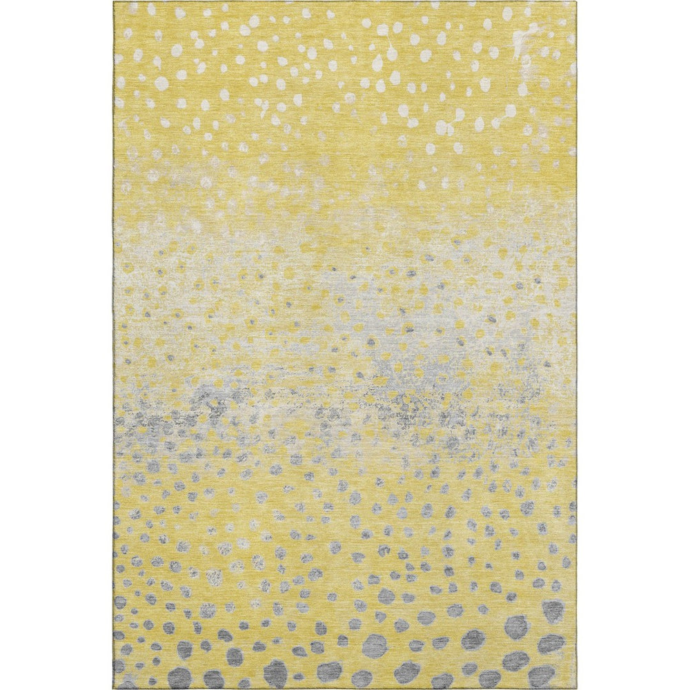 HomeRoots 9' X 12' Playful Yellow, Gray & Ivory Polka Dot Area Rug – Washable, UV-Protected, Durable Design! 693263