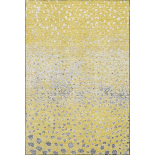 HomeRoots 9' X 12' Playful Yellow, Gray & Ivory Polka Dot Area Rug – Washable, UV-Protected, Durable Design! 693263