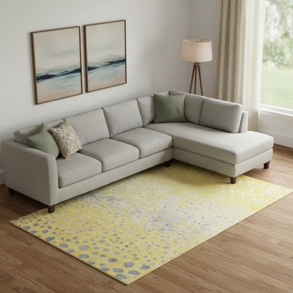 HomeRoots 10' Washable Yellow, Gray & Ivory Polka Dot Area Rug with UV Protection - Perfect for Kids & Pets! 693264