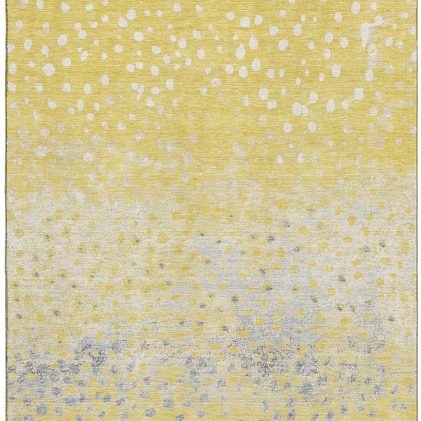 HomeRoots 10' Washable Yellow, Gray & Ivory Polka Dot Area Rug with UV Protection - Perfect for Kids & Pets! 693264