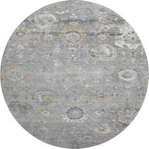 HomeRoots 8' Round Gray Gold and Ivory Oriental Washable Rug – Durable, UV-Protected, Stylish for Home & More! 693267