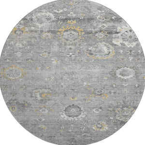 HomeRoots 8' Round Gray Gold and Ivory Oriental Washable Rug – Durable, UV-Protected, Stylish for Home & More! 693267