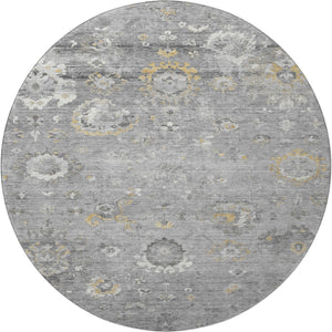 HomeRoots 8' Round Gray Gold and Ivory Oriental Washable Rug – Durable, UV-Protected, Stylish for Home & More! 693267