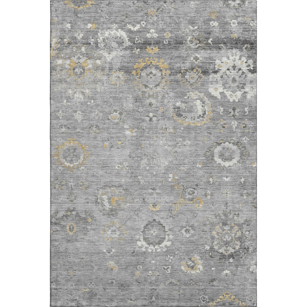 HomeRoots 8' Elegant Gray Gold and Ivory Washable Oriental Area Rug with UV Protection for Busy Homes 693268