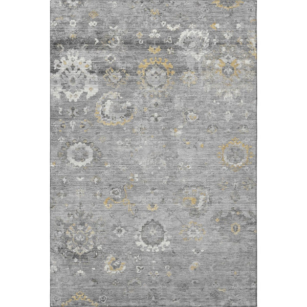 HomeRoots 8' Elegant Gray Gold and Ivory Washable Oriental Area Rug with UV Protection for Busy Homes 693268