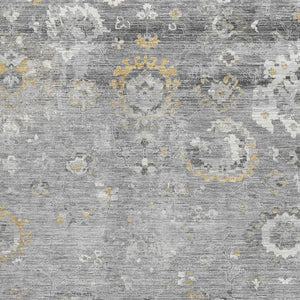 HomeRoots 9' X 12' Gray Gold Ivory Oriental Area Rug - Washable, UV Protected, Durable, Stylish for Any Room 693269