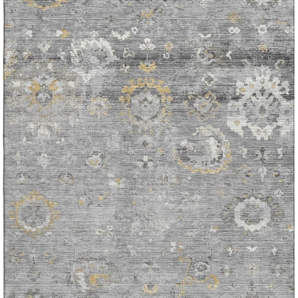 HomeRoots 9' X 12' Gray Gold Ivory Oriental Area Rug - Washable, UV Protected, Durable, Stylish for Any Room 693269
