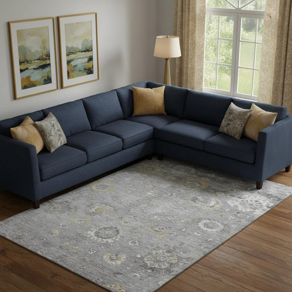 HomeRoots 10' Gray Gold Ivory Oriental Area Rug – Washable, Stain-Resistant, UV Protected, Family-Friendly Design 693270
