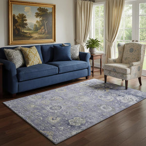 HomeRoots 5' X 8' Elegant Lavender Gold Ivory Oriental Area Rug - Washable, UV Protected, Stain Resistant! 693272