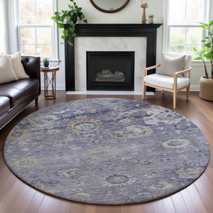 HomeRoots 8' Round Lavender, Gold & Ivory Oriental Washable Rug – UV Protected, Stain Resistant & Stylish Decor 693273
