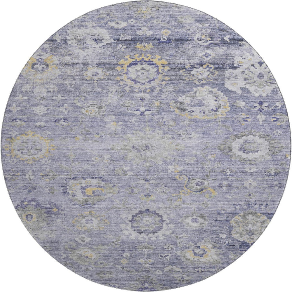 HomeRoots 8' Round Lavender, Gold & Ivory Oriental Washable Rug – UV Protected, Stain Resistant & Stylish Decor 693273