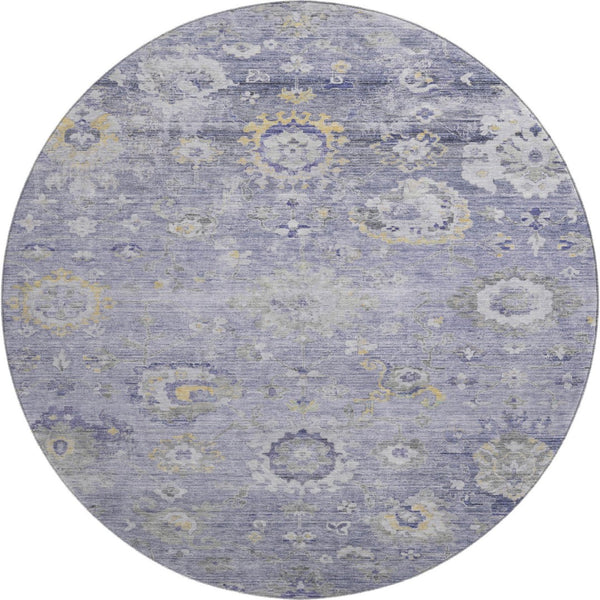 HomeRoots 8' Round Lavender, Gold & Ivory Oriental Washable Rug – UV Protected, Stain Resistant & Stylish Decor 693273