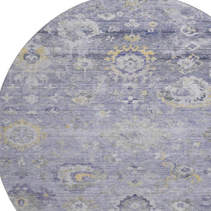 HomeRoots 8' Round Lavender, Gold & Ivory Oriental Washable Rug – UV Protected, Stain Resistant & Stylish Decor 693273
