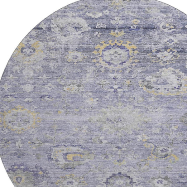 HomeRoots 8' Round Lavender, Gold & Ivory Oriental Washable Rug – UV Protected, Stain Resistant & Stylish Decor 693273