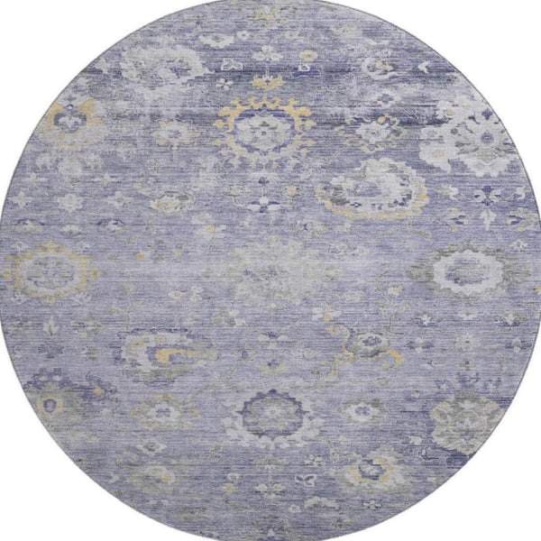 HomeRoots 8' Round Lavender, Gold & Ivory Oriental Washable Rug – UV Protected, Stain Resistant & Stylish Decor 693273