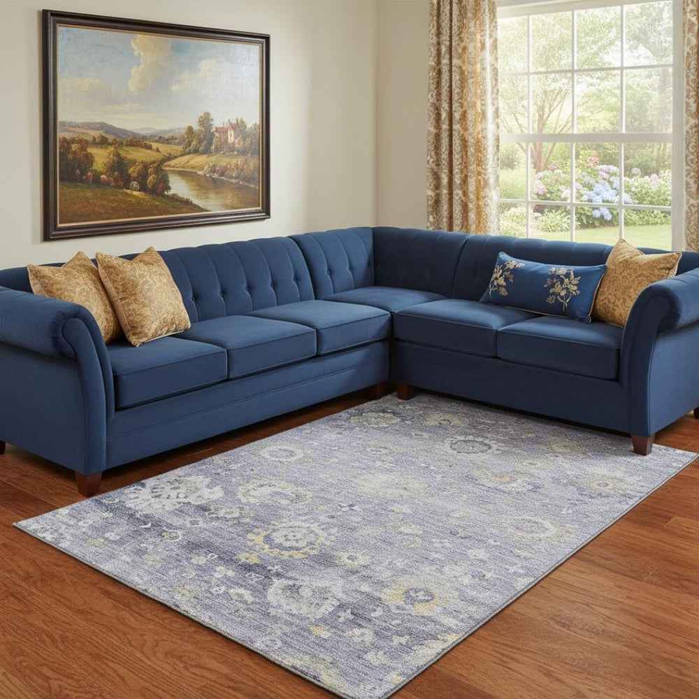 HomeRoots 8' Elegant Lavender Gold Ivory Oriental Washable Area Rug - Stain Resistant, UV Protected, Durable Design 693274