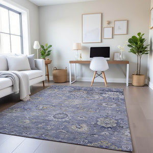 HomeRoots 8' Elegant Lavender Gold Ivory Oriental Washable Area Rug - Stain Resistant, UV Protected, Durable Design 693274