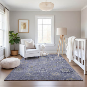 HomeRoots 8' Elegant Lavender Gold Ivory Oriental Washable Area Rug - Stain Resistant, UV Protected, Durable Design 693274