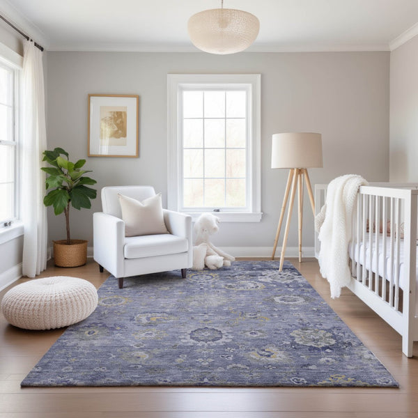 HomeRoots 8' Elegant Lavender Gold Ivory Oriental Washable Area Rug - Stain Resistant, UV Protected, Durable Design 693274