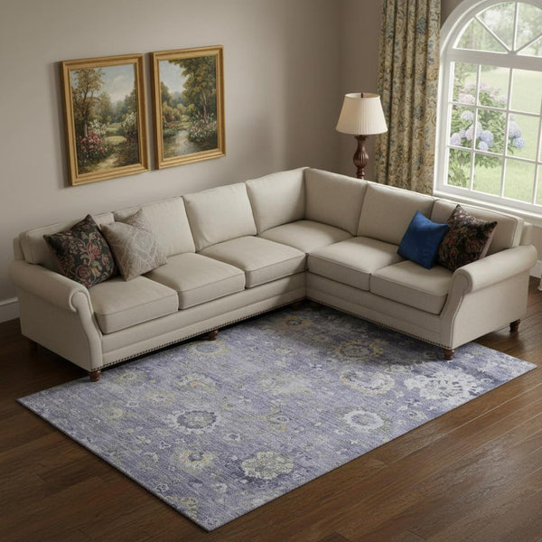 HomeRoots 9' X 12' Elegant Lavender Gold Ivory Oriental Area Rug - Washable, UV Protected & Pet Friendly! 693275