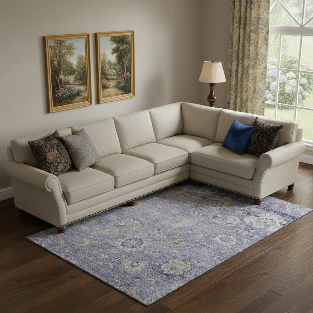 HomeRoots 10' X 14' Elegant Lavender Gold Ivory Area Rug – Durable, Washable, UV Protected for High-Traffic Homes 693276