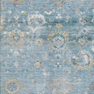 HomeRoots 5' X 8' Teal Gold and Ivory Washable Oriental Area Rug – Stain Resistant, UV Protected, Durable Design 693278