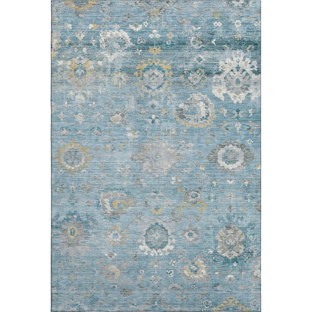HomeRoots 9' X 12' Teal Gold Ivory Oriental Area Rug - Washable, UV Protected, Durable, Stylish for Homes 693281